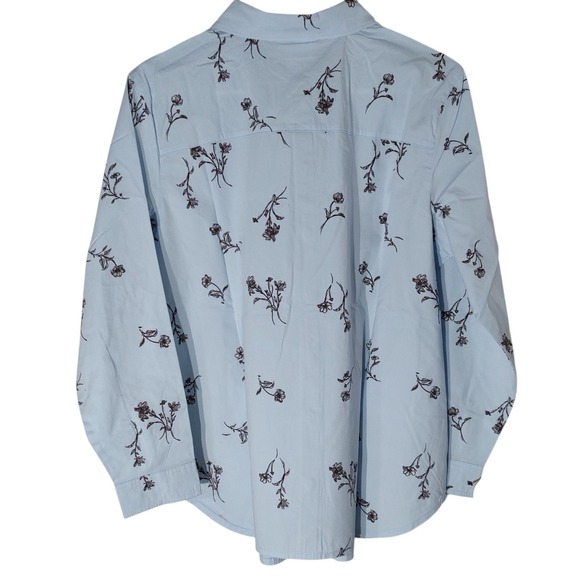 New National Button Up Blouse Top Blue Brown Floral Stretch Womens Petite Large - Picture 3 of 11